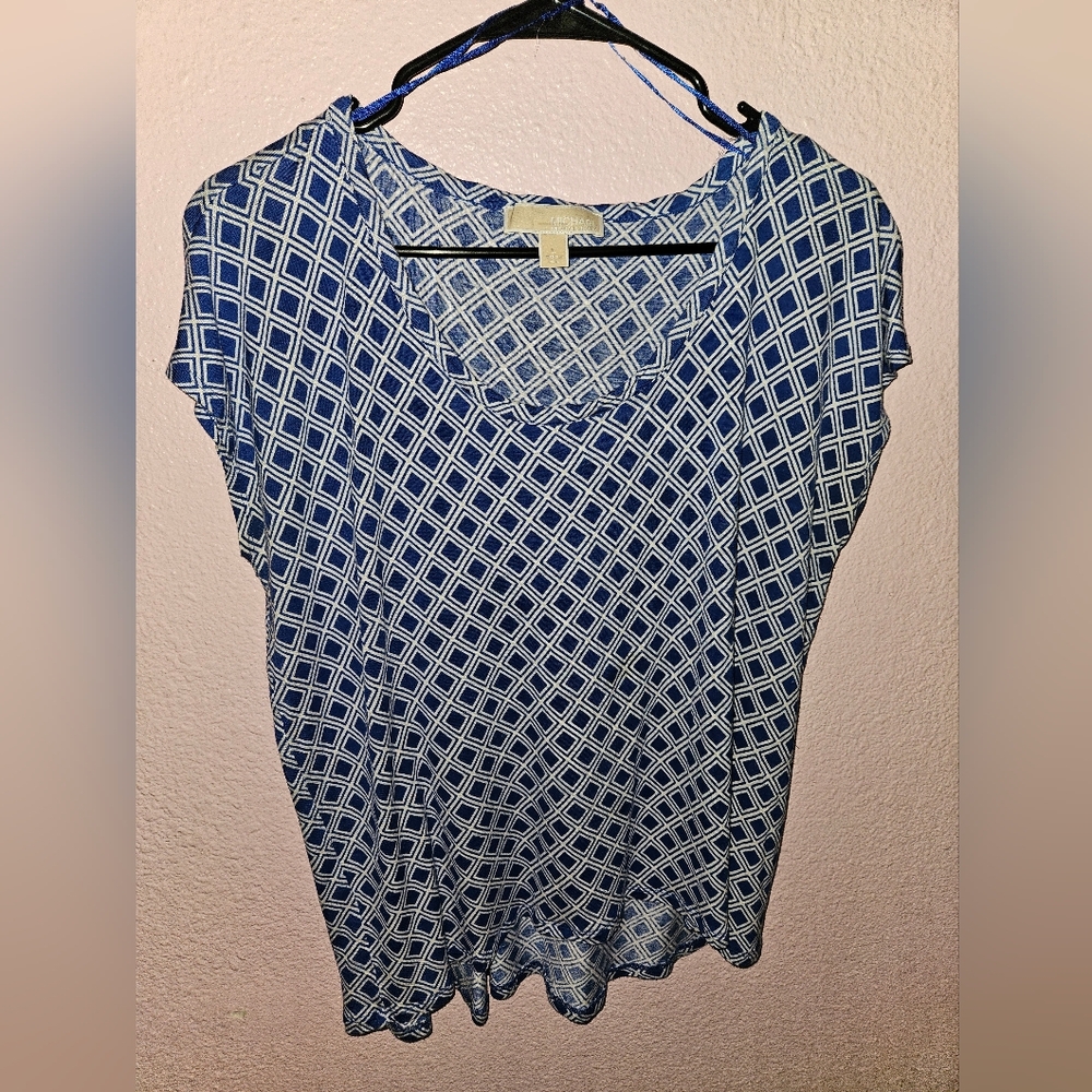 Michael Kors Blue Geometric Patterned Women's Top Size L